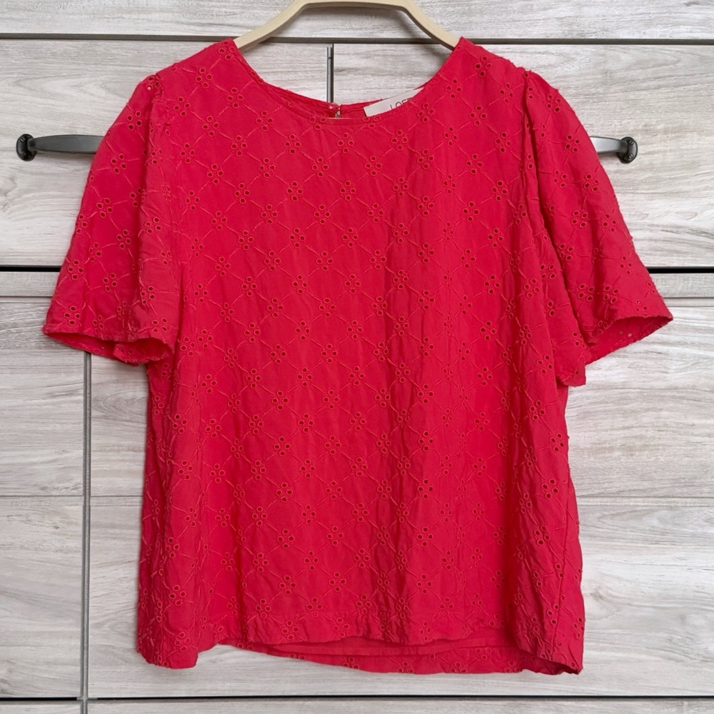 Loft Eyelet Blouse Bright Coral Pink Size Medium